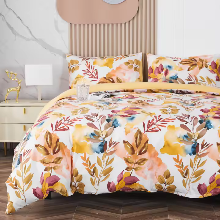 Juego de Ropa de Cama Moderno Botánico Funda Edredon de Poliéster Suave Patrón de Ramas y Hojas - 1