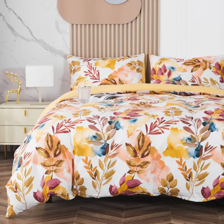 Juego de Ropa de Cama Moderno Botánico Funda Edredon de Poliéster Suave Patrón de Ramas y Hojas - 1
