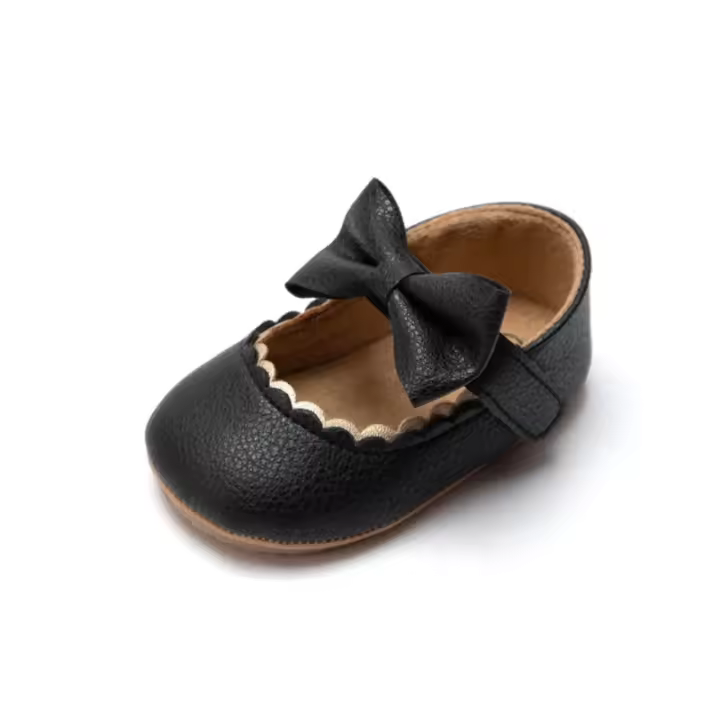 Nuevos zapatos Retro para caminar para bebé recién nacido, zapatos de princesa con lazo de Color sólido para primavera y otoño, parte inferior de goma suave antideslizante, informales para bebé - 1