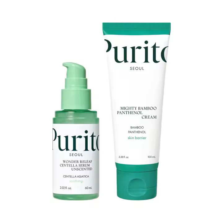 PURITO Centella Suero sin perfume y Mighty Bamboo Panthenol Cream Glow Glass Skin Duo Set - 1
