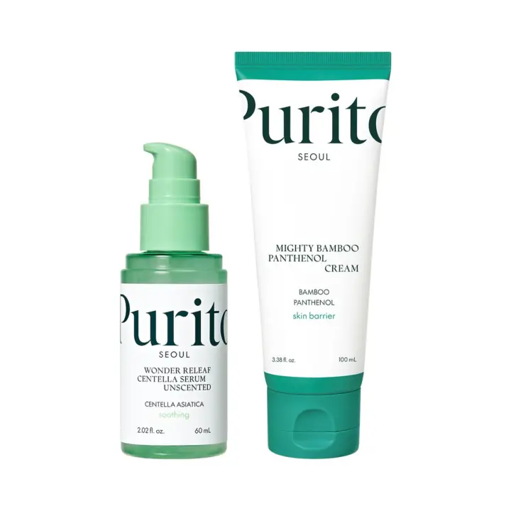 PURITO Centella Suero sin perfume y Mighty Bamboo Panthenol Cream Glow Glass Skin Duo Set - 1