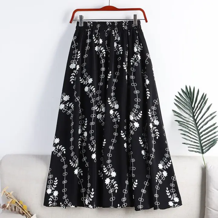 Lucy - Falda larga de mujer con estampado retro, falda plisada de corte A combinada con todo, elástica, piernas pequeñas, verano - 1