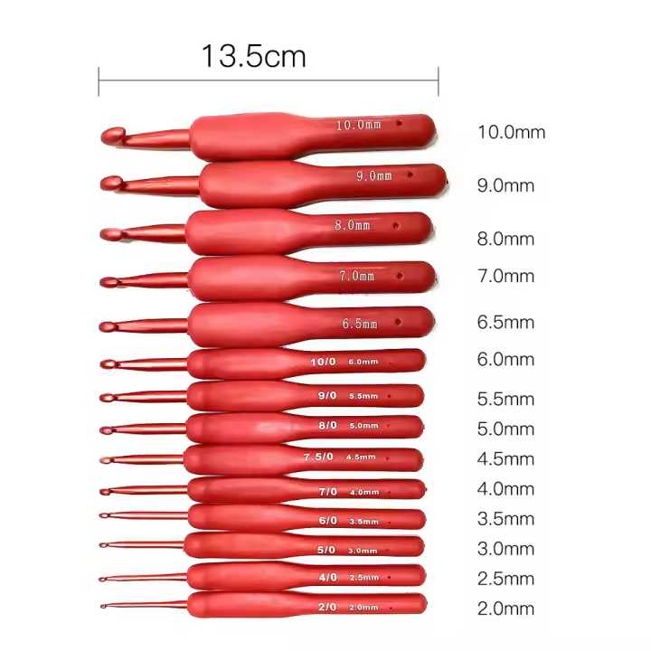 Juego de ganchos de ganchillo de aluminio para trenzas, agujas de tejer con mango de silicona, 14 piezas - 1