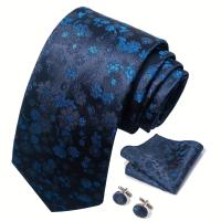 Juego de pañuelos y gemelos florales, corbatas de moda para hombre, 4 piezas - details 5