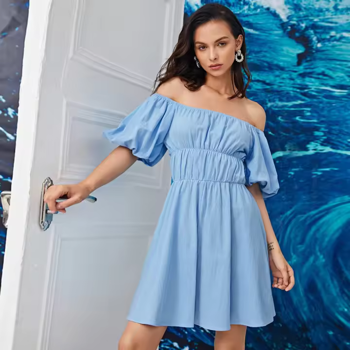 Vestido azul cielo de mujer vestido casual - 1