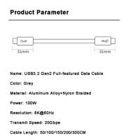 Cable de Datos USB C 3.2 Gen2 8K60Hz 20Gbps PD 100W Carga Para MacBook iPad Pro Tipo C - details 0