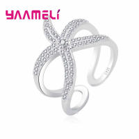 Anillo ajustable de Plata de Ley 925 Original, anillo ajustable con estrella de mar grande pavimentado, cristales blancos brillantes, anillos de apertura, accesorio para mujer - details 0
