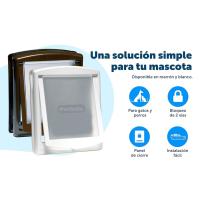 Una solución simple para tu mascota. Puerta para perros y gatos disponible en marrón y blanco