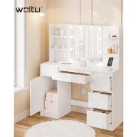 Maquillaje con Espejo y 10 Bombillas LED Luz Regulable, Mesa de Tocador con 2 Cajones Grandes y 4 Estantes, 90x40x135cm, Mesa de Maquillaje Moderno para Dormitorio, Blanco, MB6096ws - details 13