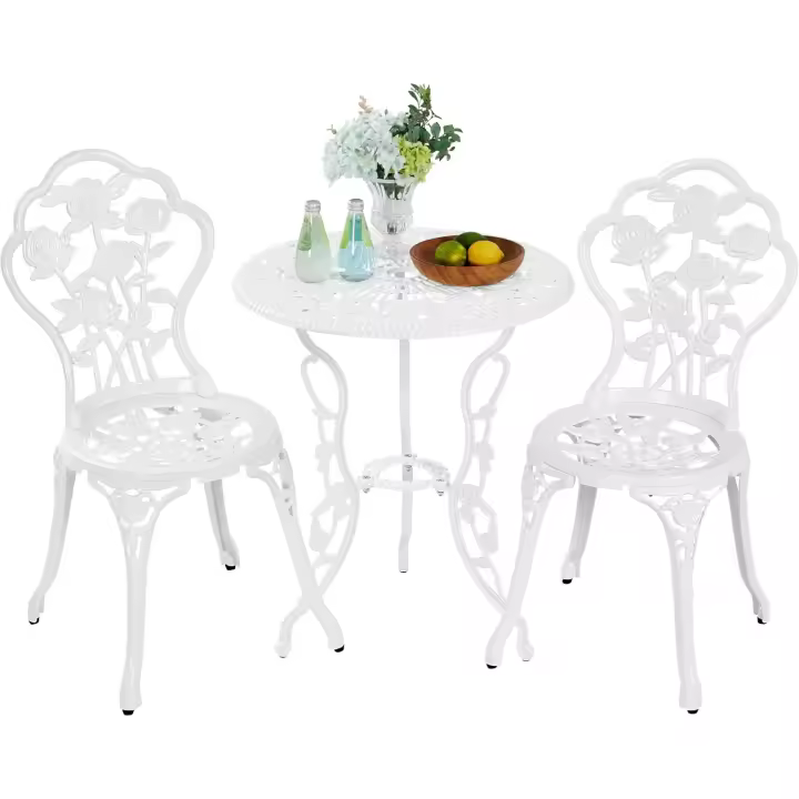 Exterior Vintage Juegos de Muebles de Jardín de Aluminio Una Mesa con Dos Sillas para Balcón Bronce - 1