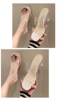 Transparente hermoso tacones altos zapatillas cristal sandalias de tacón grueso francés semi-drag temperamento socialite sandalias - details 6