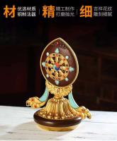 Huibao tibetano de cobre puro, adornos de salón de rueda auspiciosos dorados antiguos, instrumentos de práctica del Dharma tántrico, grandes - details 1