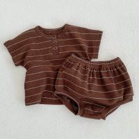 Conjunto de ropa de bebé con forro de verano, camiseta a rayas y bombachos, 2 uds., traje de ropa para niño, conjunto de ropa nfant de algodón puro, 2024 - details 0