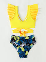 Bikini de cintura alta para mujer, traje de baño con volantes y cordones, conjunto de Bikini Sexy con Tanga, ropa de playa de verano - details 9