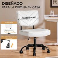 Oficina Ergonómica con Ruedas, Piel Sintética, Escritorio sin Brazos con Altura Ajustable Estudio y Dormitorio, Color Blanco - details 4