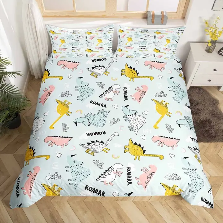 Funda de Edredón de Dinosaurio Lindo 3PCS Poliéster Ideal para Niños Juego de Cama de Selva - 1