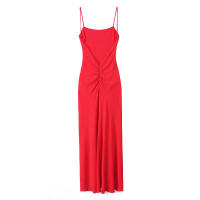 TRAFZA-vestido Midi ajustado con pliegues y cremallera para mujer, prenda sin mangas, Espalda descubierta, Tirantes ajustables, color liso, para fiesta de noche - details 2