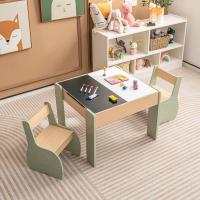 Juego de mesa y silla infantil 4 en 1, mesa infantil de madera con 2 sillas, manualidades, dibujo, lectura, mesa infantil con almacenamiento, pizarra desmontable para guardería (verde) - details 7