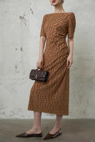 BGTEEVER-vestido ajustado a cuadros para mujer, prenda elegante de manga corta, ceñido a la cadera, con cuello oblicuo, para primavera y verano - details 26