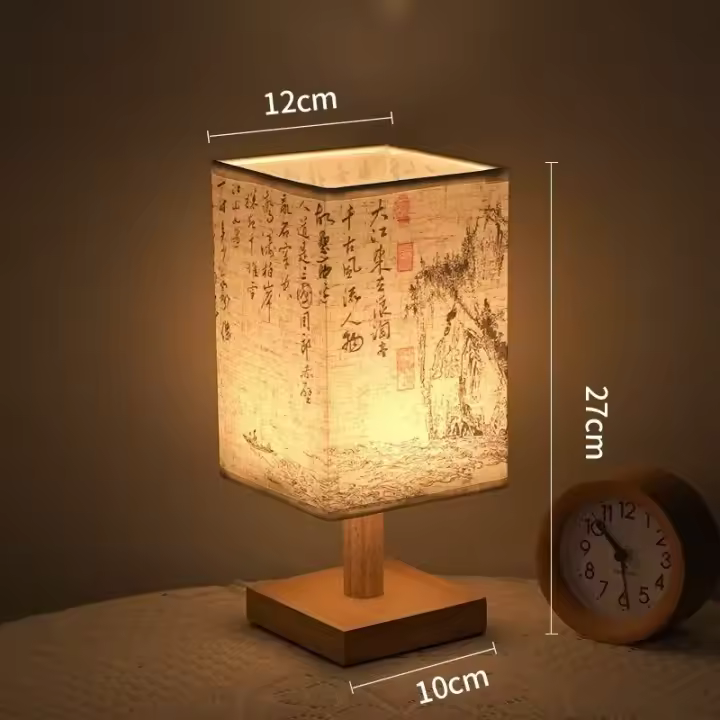 Lámparas de mesa de decoración LED, enchufe regulable de estilo chino Simple, luz nocturna, pantalla de tela, luces cuadradas de escritorio para dormitorio y mesita de noche - 1