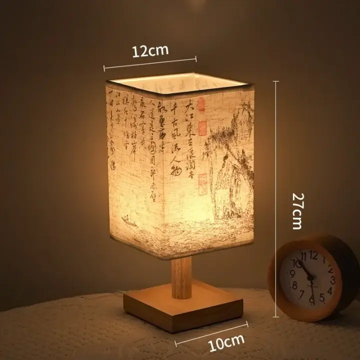 Lámparas de mesa de decoración LED, enchufe regulable de estilo chino Simple, luz nocturna, pantalla de tela, luces cuadradas de escritorio para dormitorio y mesita de noche - 1