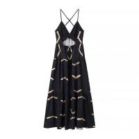 OUWU- Vestido largo con volantes en capas florales en 3D para mujer, sin mangas y sin espalda para vacaciones, elegante bata de fiesta en la playa - details 1