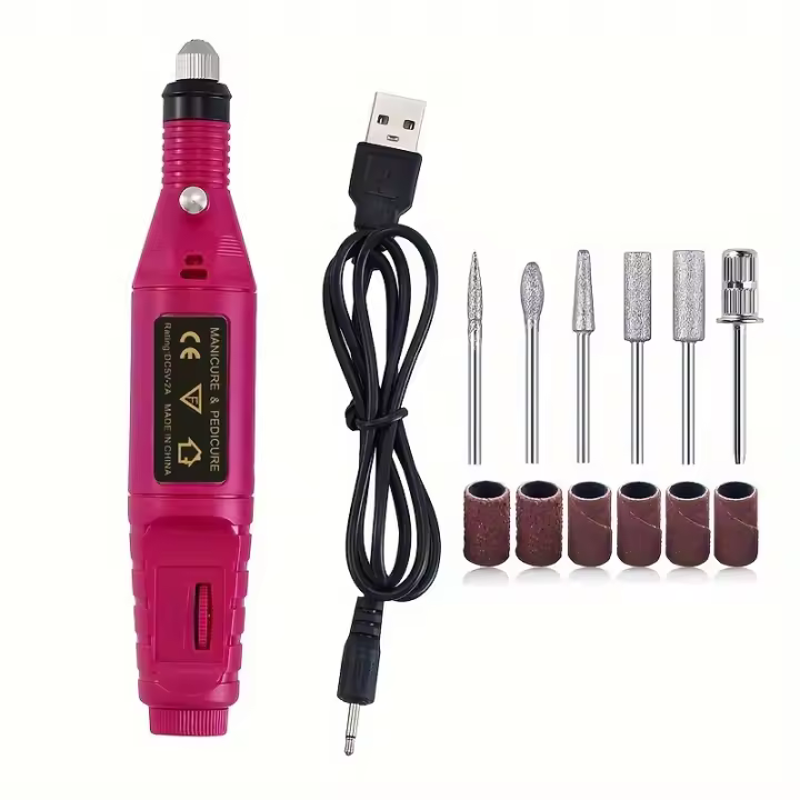 Máquina de taladro eléctrico para uñas, Pulidora portátil para manicura y pedicura con 6 puntos y bandas de lijado, USB - 1