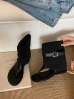 2025 botas de punta abierta de moda con aumento de altura interior botas cortas hebilla de cinturón primavera y verano nuevas botas de pantalón dos usan botas geniales - details 6