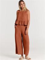 Conjunto casual de verano para mujer, top sin mangas plisado y pantalones cortos de pierna ancha - details 79