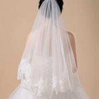 Velos de novia de tul de alta calidad con borde bordado de encaje blanco marfil, accesorios de boda para casados ​​de 1 capa 2025 - details 2