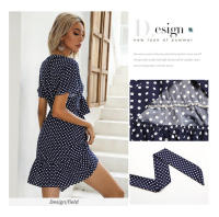 Nuevo vestido de lunares hueco con cuello en V de verano para mujer - details 3