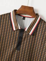 Camiseta de pata de gallo para hombre, Polo de manga corta con botones de bloque de Color - details 4