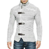2025 Suéter de cuello alto para hombre, chaqueta de punto de manga larga con botones de cuero, ropa de talla grande, otoño e invierno, - details 4