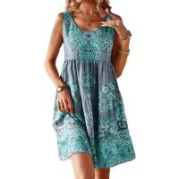 Vestido estampado con cuello en V para mujer, ropa informal sin mangas, moda de verano - details 0