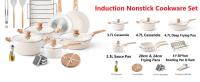 RIOVARM Inducción Juego de ollas y sartenes con Tapas Granito Antiadherente antiadherente de granito con asadera Mármol Piedra Juego de utensilios de cocina Sartén Olla Sartén Sartén Espátulas - details 2