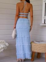 Conjunto a juego de faldas plisadas con chaleco y cuello redondo liso, traje de retazos sin mangas para primavera y verano para mujer, trajes de mujer con cintura elástica 2025 - details 22