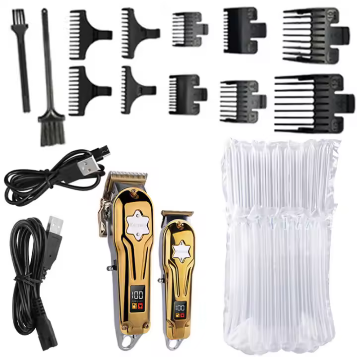 Original kemei de metal completo kit combo Maquinilla de cortar el pelo de barbero para hombres eléctrico profesional barba trimmer pelo recargable corte de pelo - 1