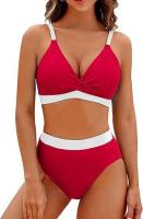 Traje de baño de dos piezas con bloques de color para mujer Bikini sexy con control de barriga y cintura - details 21