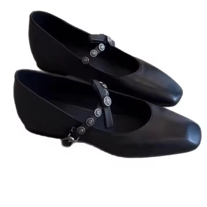 Zapatos franceses de cuero suave para mujer, bailarinas planas con lazo y boca baja, estilo Mary Jane retro con punta cuadrada pequeña, primavera 2025 - 1