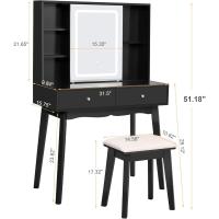 Tocador de Maquillaje con Luz, Brillo Ajustable, Mesa Cosmética con Espejo Deslizante, Tocador Pequeño con Taburete 2 Cajones Blanco EFST15M - details 17
