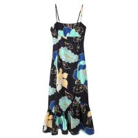 BUNO-2025 Vestido de mujer con tirantes finos, cuello cuadrado, estampado floral grande y dobladillo asimétrico con volantes para un look elegante - details 1