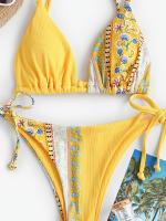 Nuevo traje de baño de bikini estampado estilo bohemio acanalado con descuento para mujer - details 5