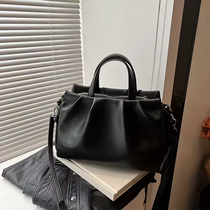Bolso de mano de inspiración francesa para mujer: sintético suave, gran capacidad, correa de hombro desmontable, cierre de cremallera, diseño minimalista para uso informal y profesional, bolso de mano versátil, accesorio elegante, forro de poliéster durad - 1
