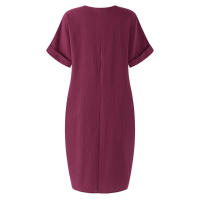 Y verano temperamento europeo americano ropa de mujer Collage manga corta cuello en V vestido de una línea - details 10
