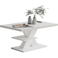 Mesa de Centro Repisa de Almacenaje Madera Resistente a Rasguños Mesa Auxiliar Rectangular Moderna Soporta 50kg Salón Sofá Detroit 90x60cm Blanco - details 0