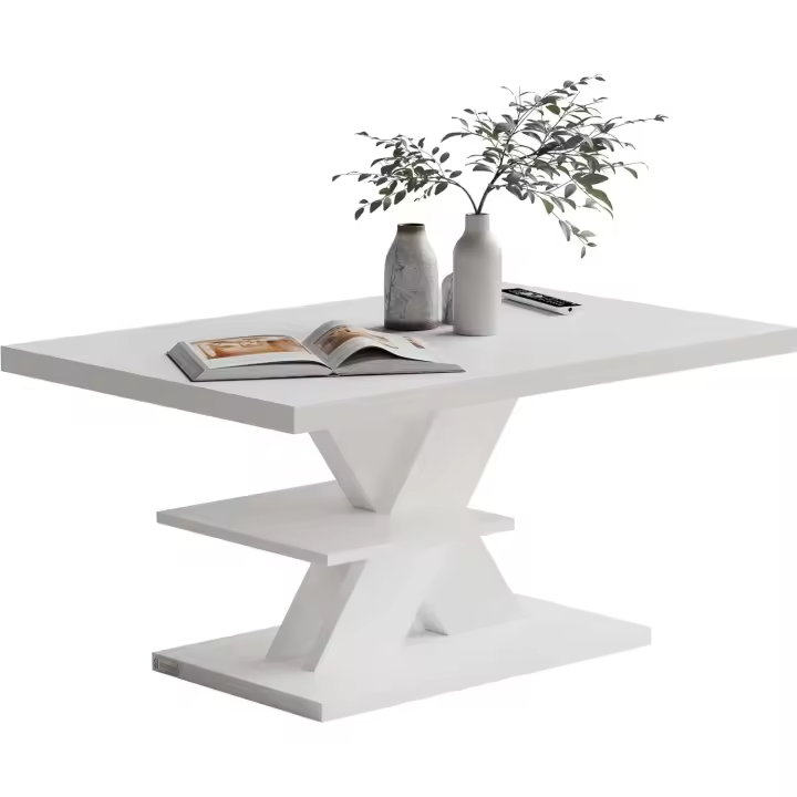 Mesa de Centro Repisa de Almacenaje Madera Resistente a Rasguños Mesa Auxiliar Rectangular Moderna Soporta 50kg Salón Sofá Detroit 90x60cm Blanco - 1