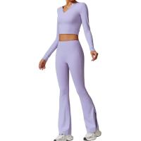Conjunto deportivo de ocio para mujer, pantalones de pierna ancha de cintura alta, Top adelgazante de manga larga para Fitness, Otoño e Invierno - details 3
