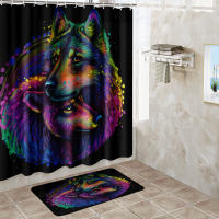 Cortina de Ducha Impermeable con Estampado de Lobo Alfombra de Piso Suave Antideslizante - details 8