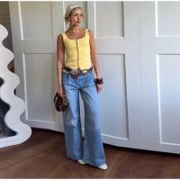 OUWU-Chaleco sin mangas de punto amarillo crema sólido para mujer, camiseta sin mangas con botones de una hilera y cuello cuadrado, Tops elegantes - details 7