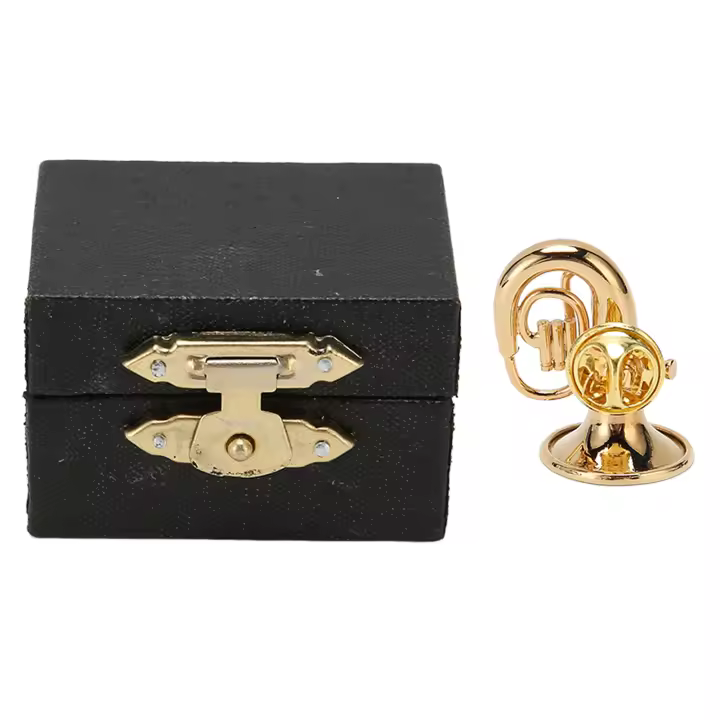 Cuerno francés en miniatura dorado, exquisita hermosa protección contra el óxido, broche Musical en miniatura para amantes de la música para festivales de música - 1